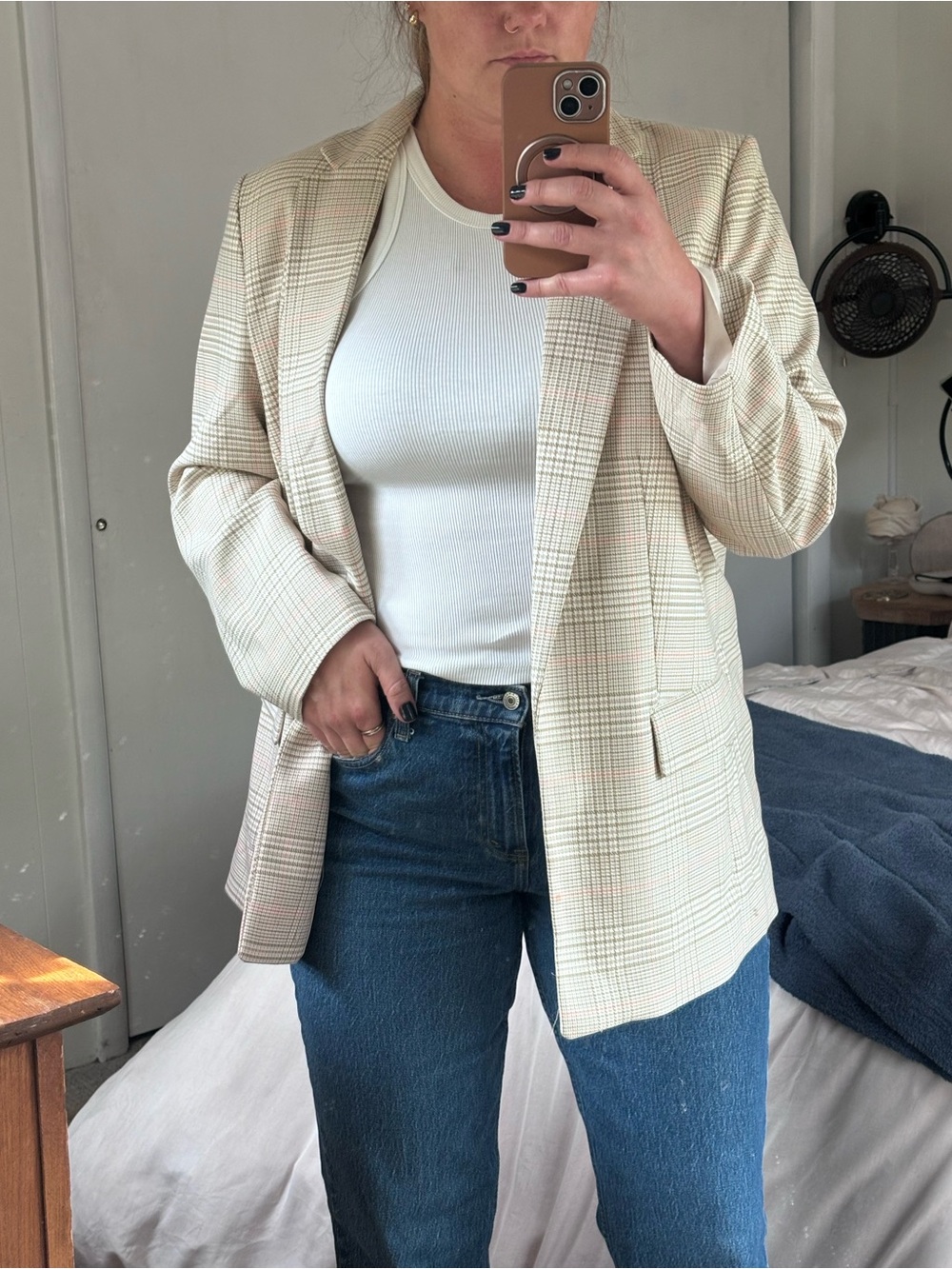 H&M Cream Plaid Blazer Jacket